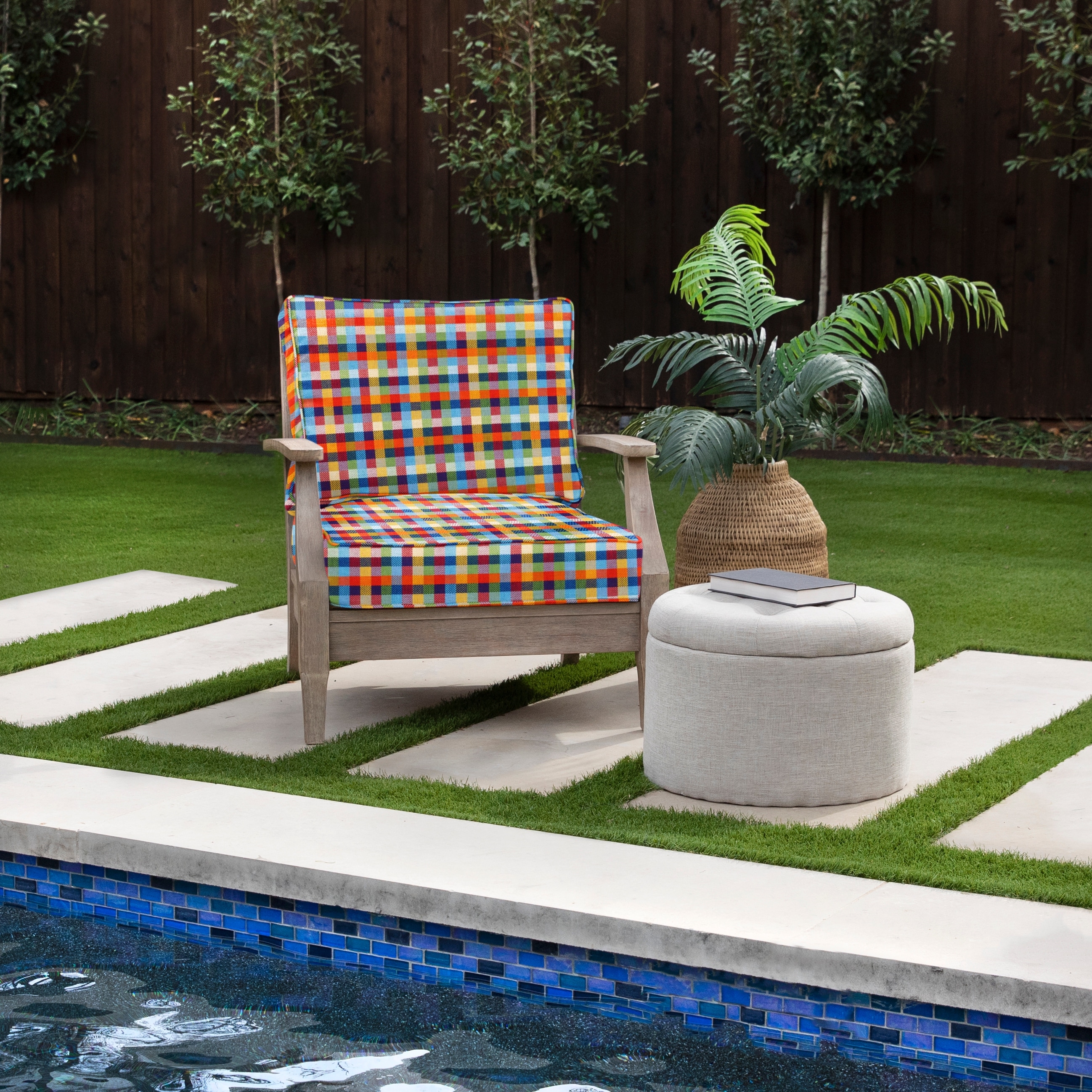 Sorra Home Sunbrella Multi-Colored Check Indoor/Outdoor Corded Deep Seating Cushion Set