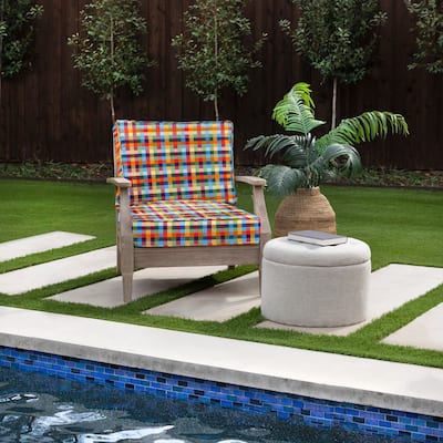 Sorra Home Sunbrella Multi-Colored Check Indoor/Outdoor Corded Deep Seating Cushion Set