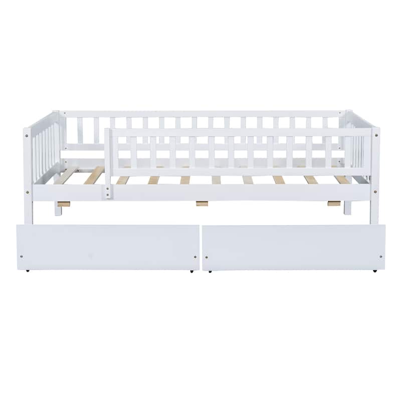 Twin Size Daybed Wood Bed with Two Drawers, White