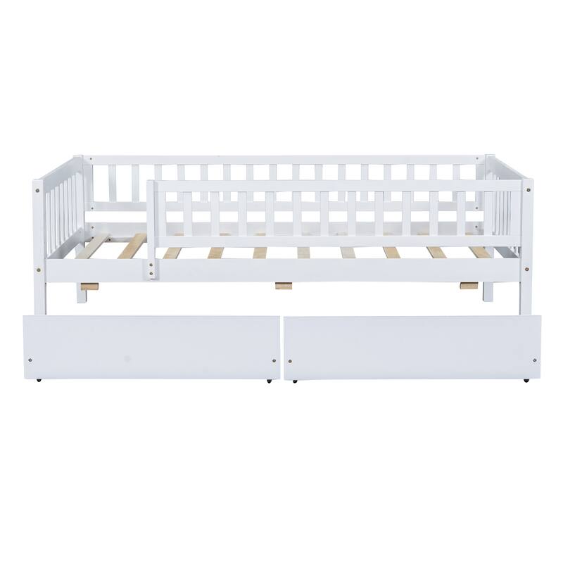 Twin Size Daybed with Two Drawers, White, Space-saving and Multi-functional Design