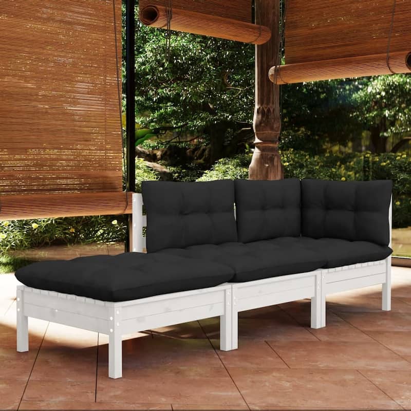 vidaXL Solid Wood Pine Patio Lounge Set 3 Piece with Cushions Multi Colors - 25" x 25" x 24.6"