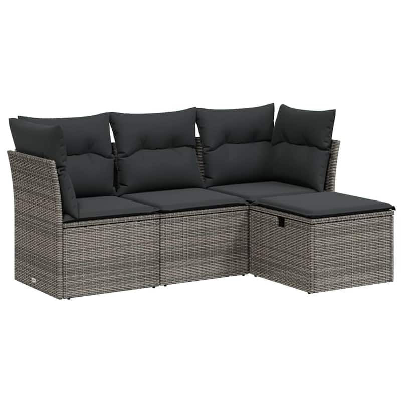 vidaXL Patio Sofa Set with Cushions Outdoor Furniture 4 Piece Poly Rattan