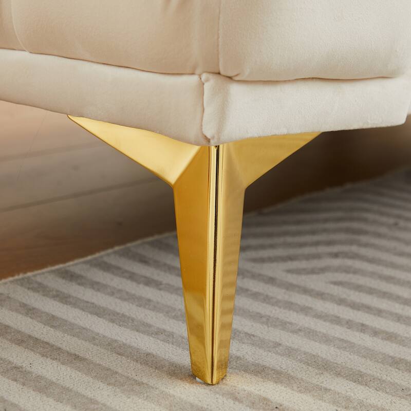 Velvet Chesterfield Loveseat Sofa, Tufted Button Upholstered 2 Seater Sofa, Lounge Sofa Chair with 2 Pillows & Metal Legs