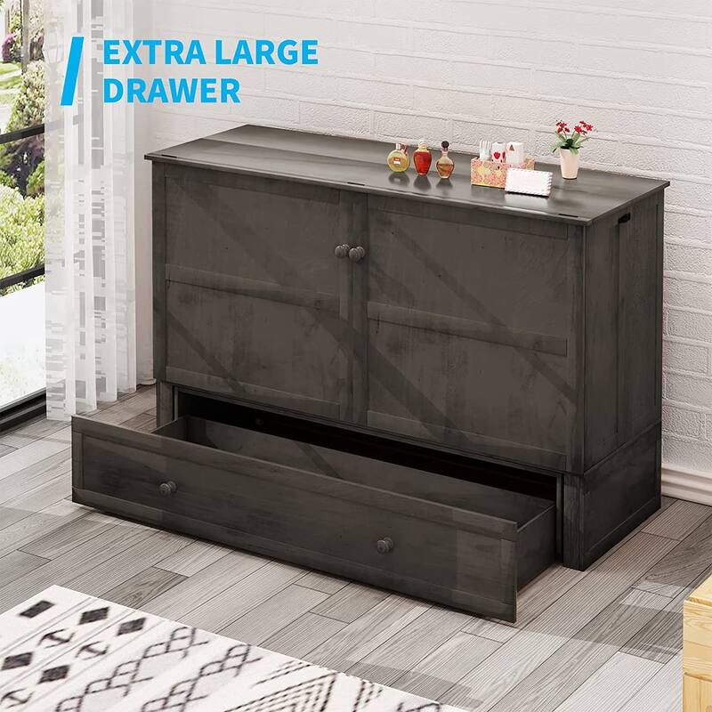 Mixoy Modern Murphy Bed with Mattress and USB Port,Storage Bed with Drawer