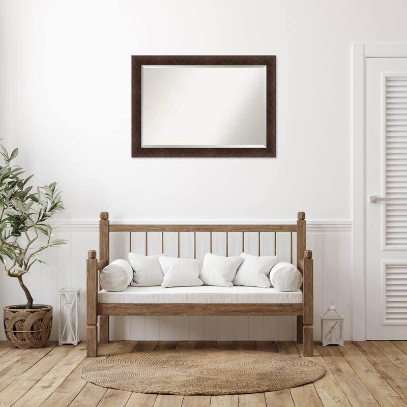 Warm Walnut Beveled Wood Framed Wall Mirror - Warm Walnut
