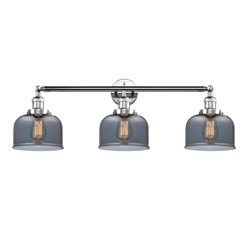 Innovations Lighting Large Bell 3 Light 32" Wide Bathroom Vanity Light - Polished Chrome / Plated Smoked