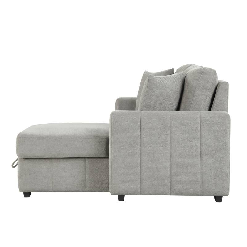 L-Shaped Sectional Sofa with Pull-out Sofa Bed, Modular Sleeper Sofa Couch with Reversible Storage Chaise for Living Room