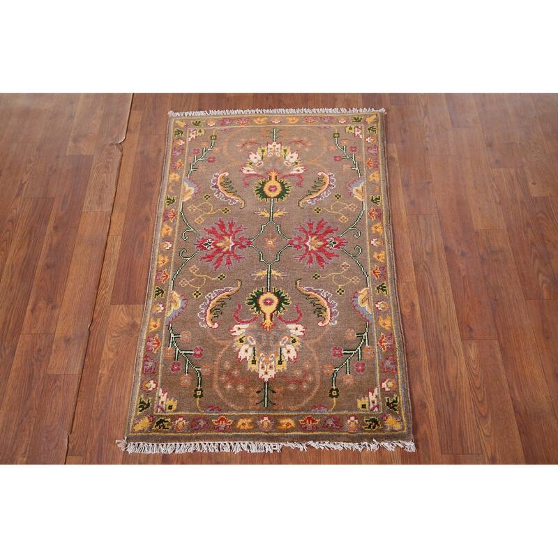 Brown Floral Kazak Oriental Foyer Rug Handmade Wool Carpet - 2'0" x 3'1"