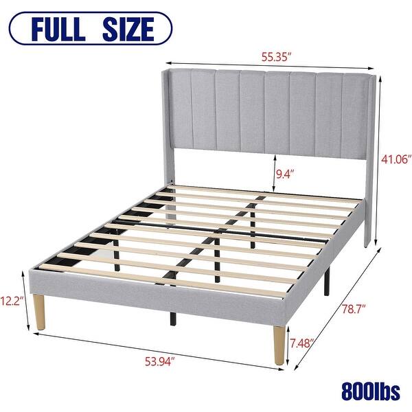 dimension image slide 19 of 25, AUFANK Upholstered Platform Bed Frame with Headboard Wooden Slats Support