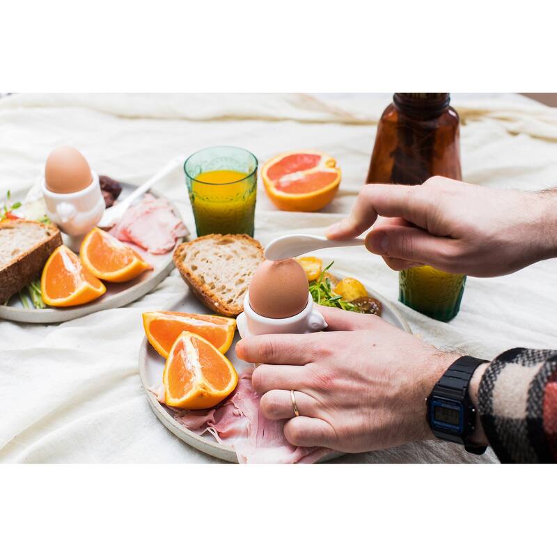 Porcelain Egg Cups & Spoons - Set Of 8 (4C + 4Sp)