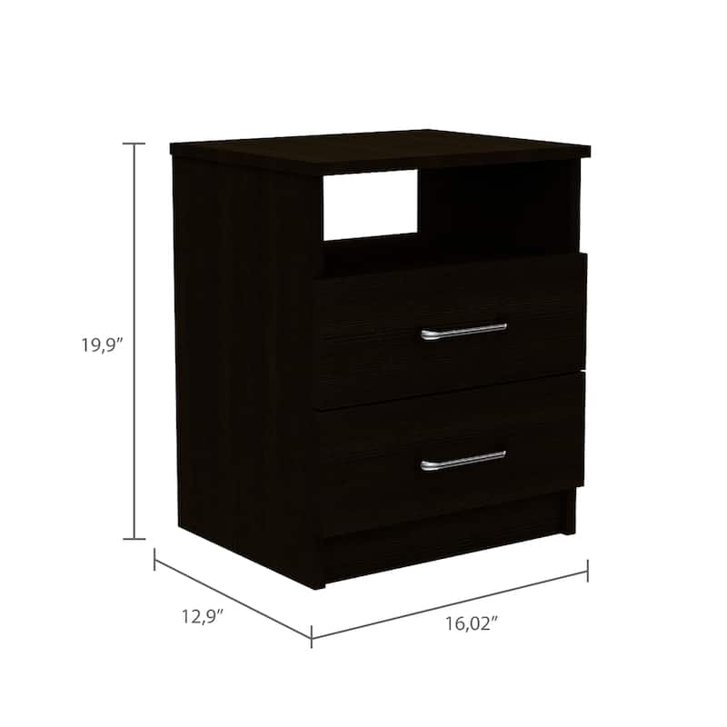 Brookeline 2-Drawer 1-Shelf Rectangle Nightstand Black Wengue，Suitable for bedrooms,living rooms,apartments