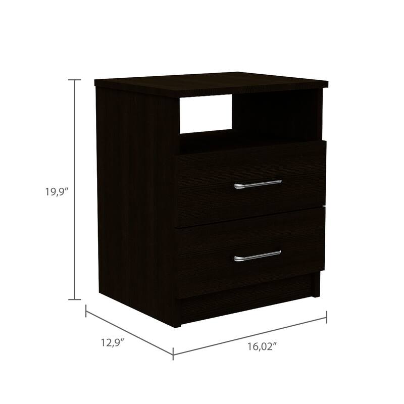 FM Furniture Oklahoma Nightstand with Two Drawers, and One Shelf