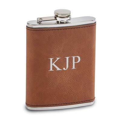 Curata Caramel Leatherette Covered 8 Ounce Steel Flask