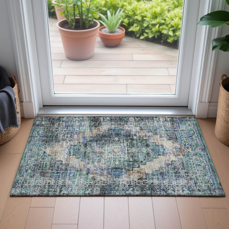 Machine Washable Indoor/Outdoor Boho Traditional Chantille Rug