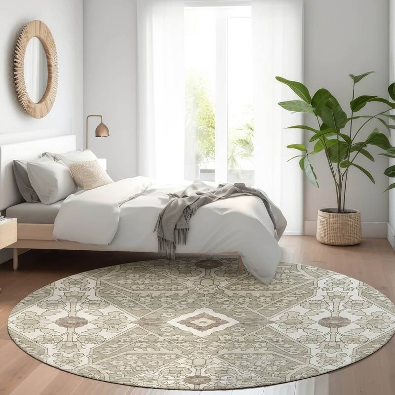 Premium Washable Super Soft Traditional Agra Mayfield Rug - Taupe - 8' x 8'