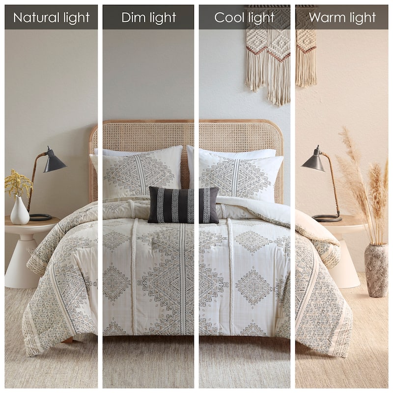 Madison Park Alba 4 Piece Printed Comforter Set with Throw Pillow