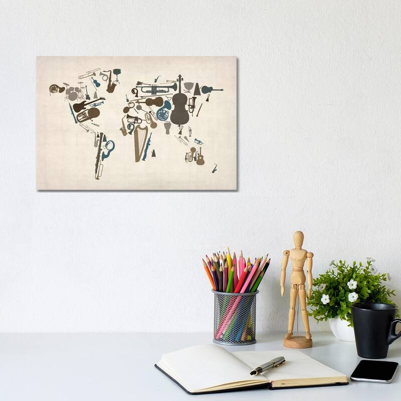 iCanvas "Musical Instruments Map of the World" by Michael Tompsett Canvas Print - 8x12x0.75