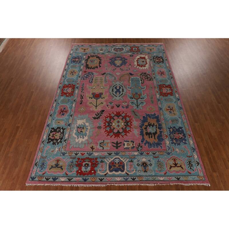 Pink Oushak Oriental Large Area Rug Handmade Wool Carpet - 9'6"x 13'9"