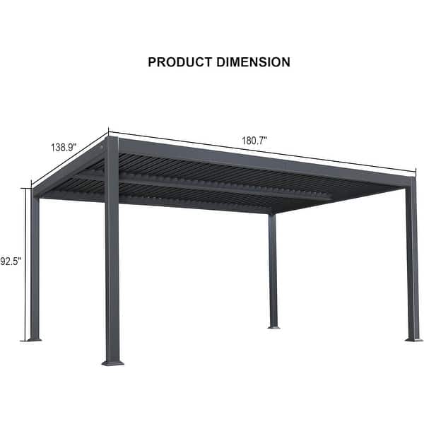 dimension image slide 21 of 36, PURPLE LEAF Outdoor Louvered Pergola with Adjustable Metal Roof for Patio Pergola
