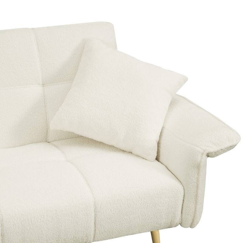 70" Modern Pullout Sofa Bed with Foldable Armrests, Two Throw Pillows