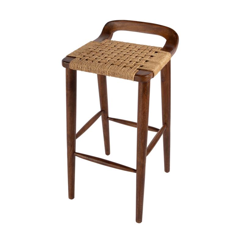 Luna 30 in. Seat Height Wood and Jute Woven Low Back Counter Stool - Brown
