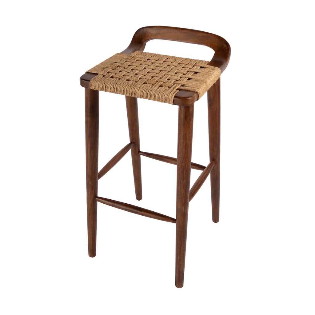 Luna 30 in. Seat Height Wood and Jute Woven Low Back Counter Stool