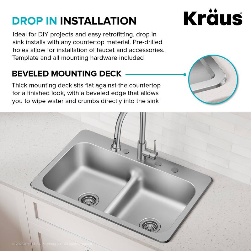 KRAUS Premier Drop In Top Mount 18 gauge Stainless Steel Kitchen Sink