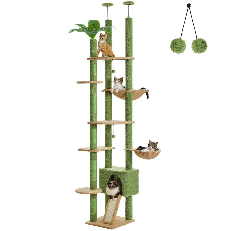 Adjustable Tall Cat Tree Cat Tower with Condo, Hammock and Scratching Post