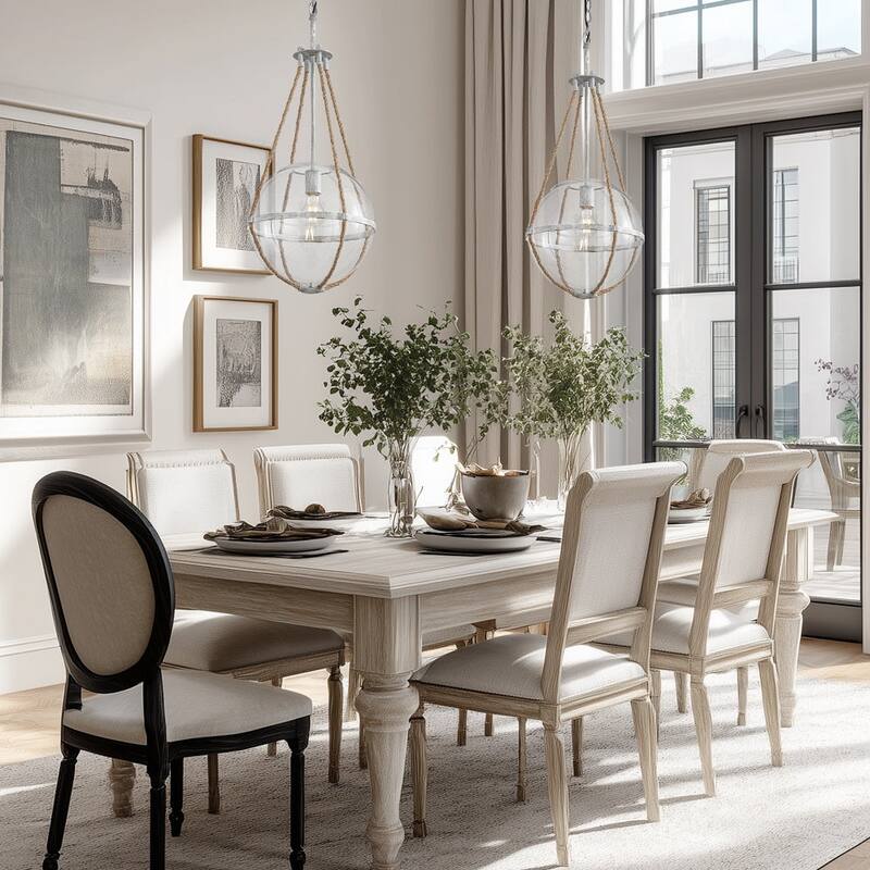 Shabby Chic Hemp Rope Single Glass Globe pendant Light