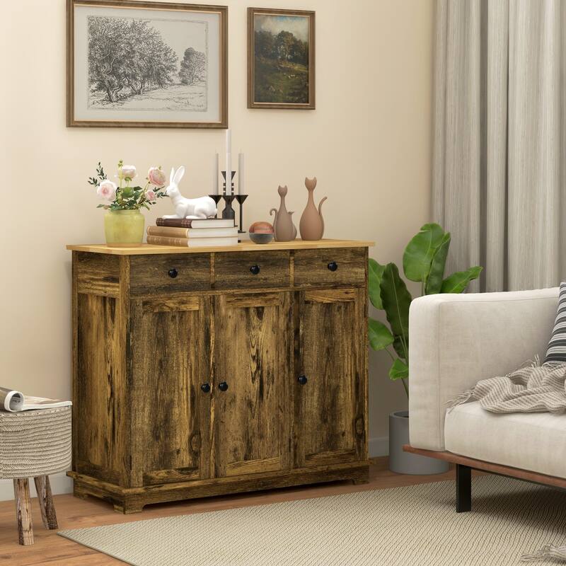Stylish Coffee Bar Cabinet with Adjustable Shelves and Three Large Drawers