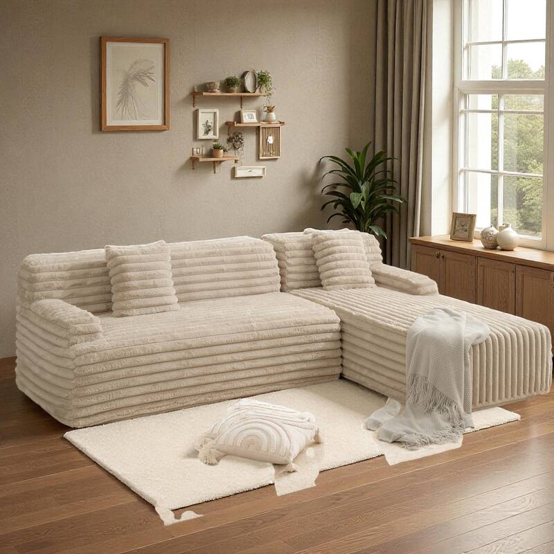 110" Cloud Sectional Sofa Free-Combined Faux Upholstered Modular Couch with Pillows for Living Room