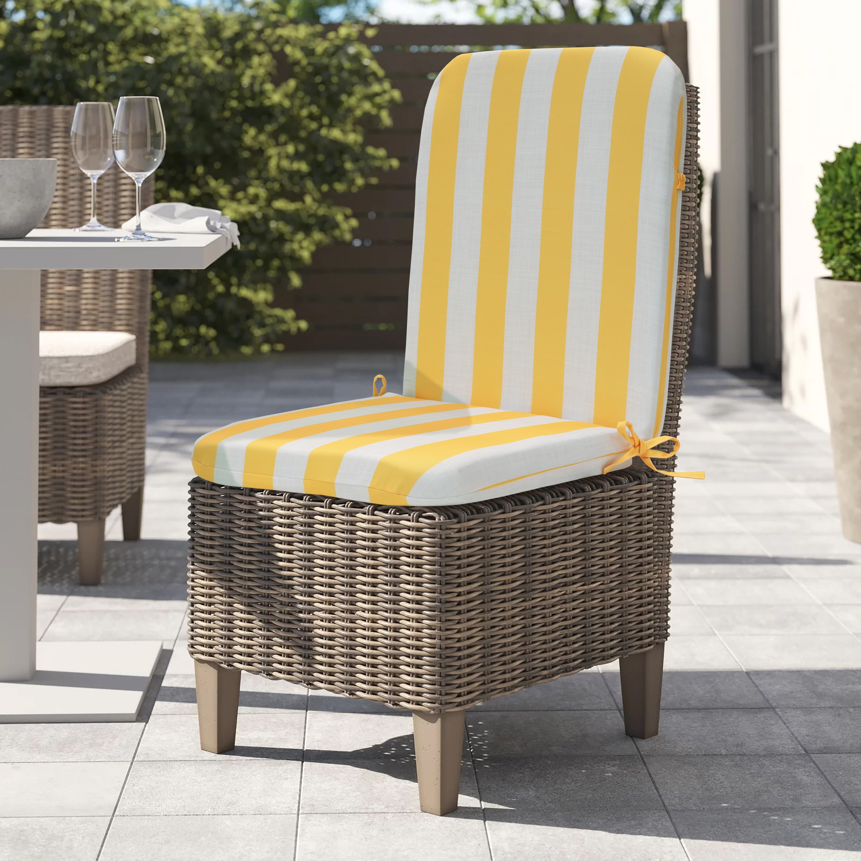Cabana Stripe Print Outdoor High Back Chair Cushion 20 x 45 in Yellow 20 x 45 Bed Bath Beyond 37365320