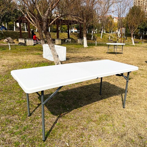 6ft Commercial Grade Folding Table, Fold-in-Half Blow Molded, Portable, HEAVY-DUTY, BBQ, Party, White