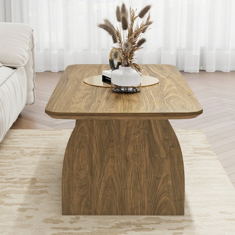 47 Inch Modern Living Room Coffee Table, Double-Layer Rectangular Coffee Table With Storage Function, Rounded Corner Design