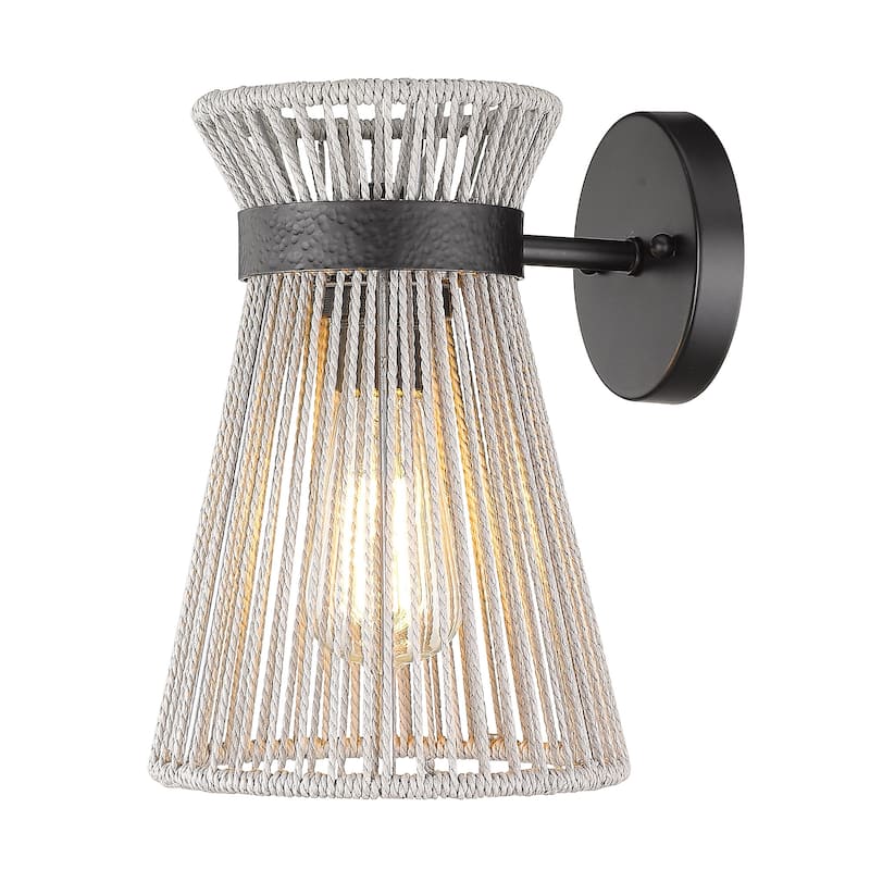 Golden Lighting Avon 1-light Wall Sconce in Matte Black - Bleached Raphia