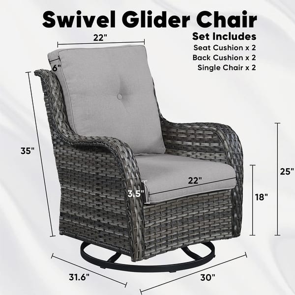 dimension image slide 1 of 2, Gymojoy 3-Piece Rattan Wicker Rocking Swivel Chair Set with Table