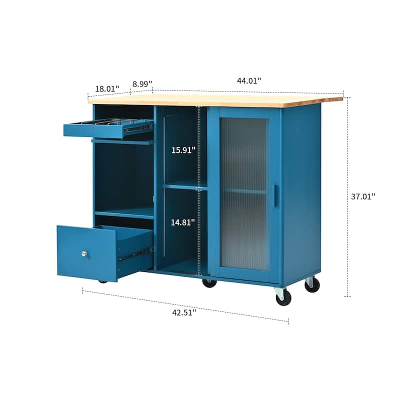 Modern Stylish Freestanding Wooden Kitchen Island Cart with LED Lights