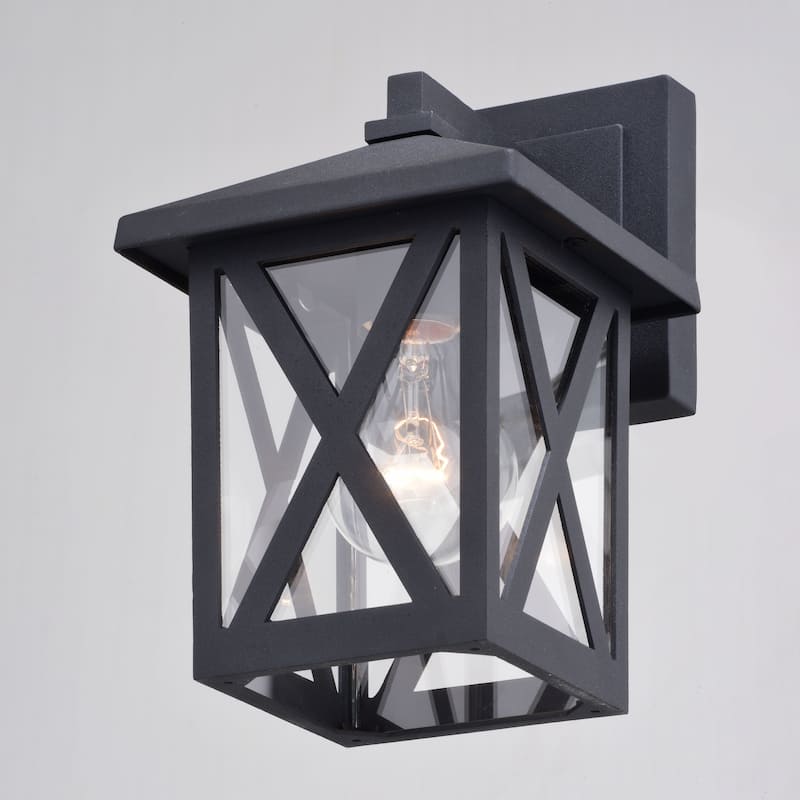 Rockford Aluminum 1 Light LED Compatible Black Transitional Outdoor Wall Lantern Clear Glass - 5.5-in W x 8.75-in H x 6.5-in D