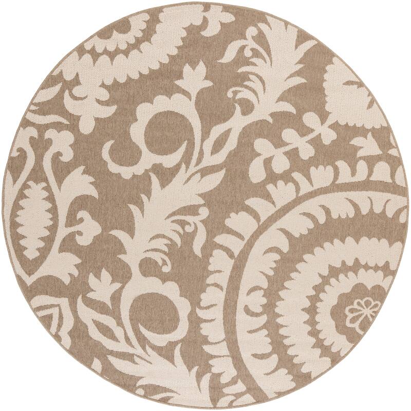 Livabliss Nina Contemporary Floral Indoor/Outdoor Area Rug - 7'3" Round - Beige