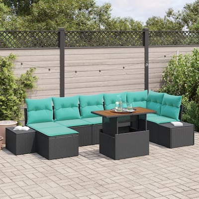 vidaXL 8 Piece Garden Sofa Set with Cushions Black Poly Rattan - 125.6×60.6×27.2