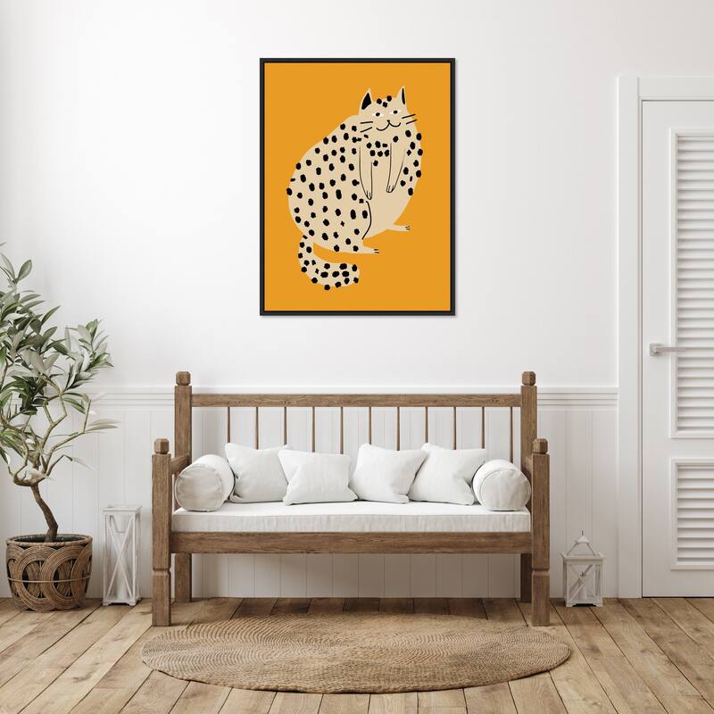 Spotted Cat Delight by Little Dean Framed Canvas Wall Art
