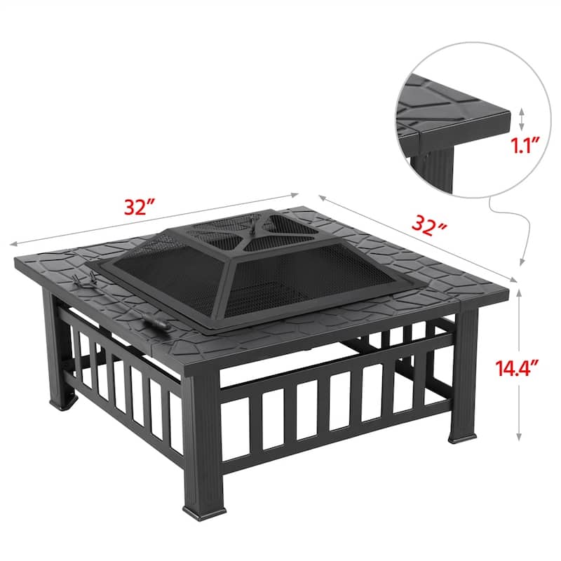 Yaheetech 32'' Metal Patio Garden Square Stove Fire Pit With cover