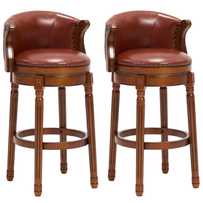 Cow top Leather Wooden Bar Stools, 360 Degree Swivel Bar Chair with Backs, Bar height Couner Height Barstools (1pc)