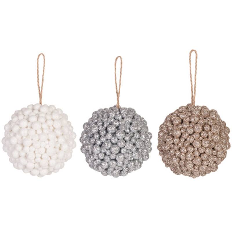 Transpac Plastic Glitter Ball Ornament Set of 3 Christmas Home Decorations