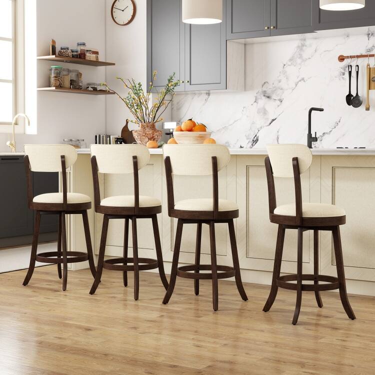 Set of 2 Counter Height Swivel Bar Stools – 25.5" Seat Height, 360° Rotating Linen Upholstered Chairs - 18" x 18.5" x 39"