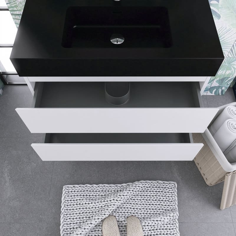 24"/30"/36" Wall-Mounted Bathroom Vanity Set with Black Integrated Quartz Sand Sink