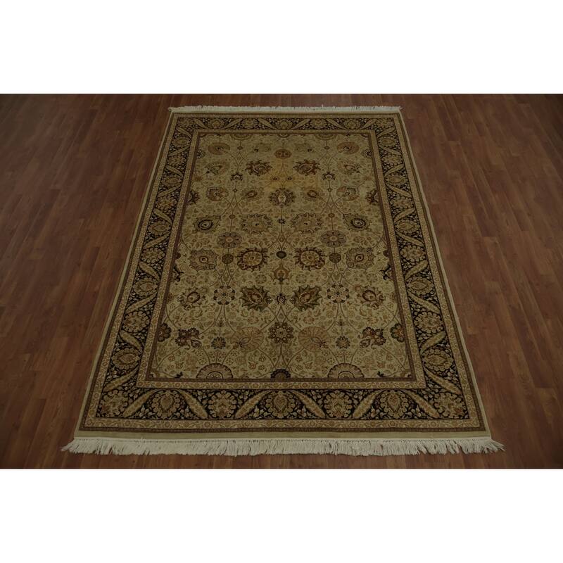 Hand Knotted Oriental 100% Wool Carpet Traditional All-Over Green Ziegler Area Rug - 8' 10'' X 6' 2''