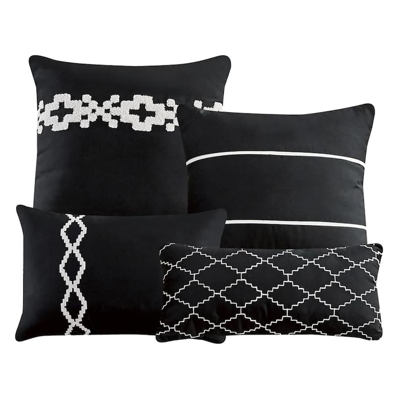 7 Piece Black White Boho Comforter Set Modern Embroidery Soft Bedding