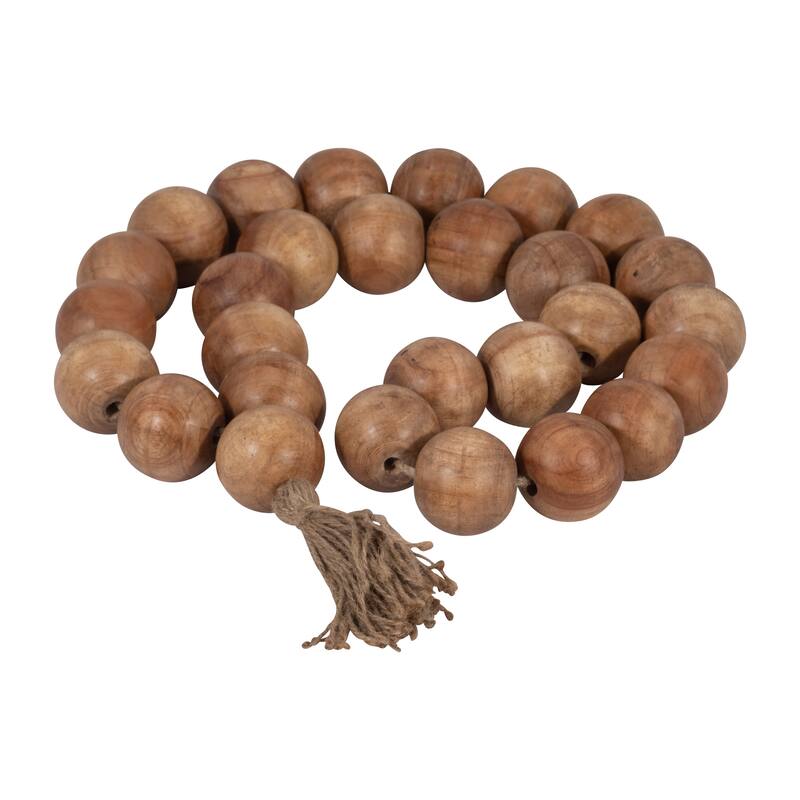 Sagebrook Home 32" Wooden Large Bead Garland with Tassels - Contemporary Mango Wood