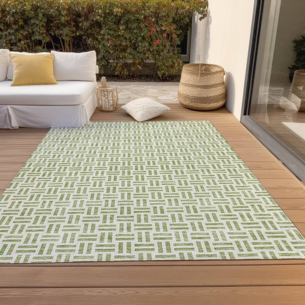 Machine Washable Indoor/ Outdoor Contemporary Basketweave Chantille Rug